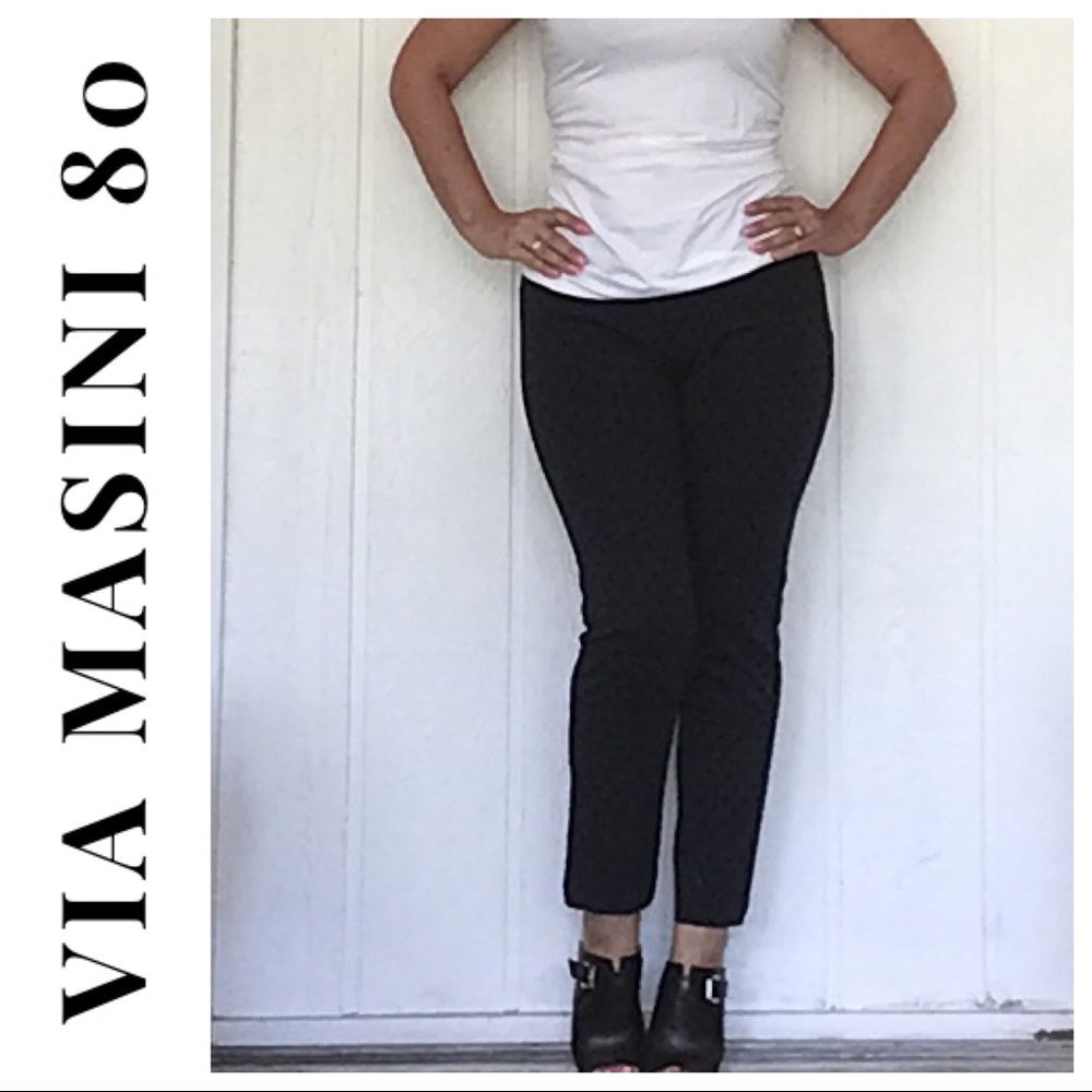VIA MASINI 80 NAVY BLUE POLKA DOT TAPERED LEG PANTS SIZE 6